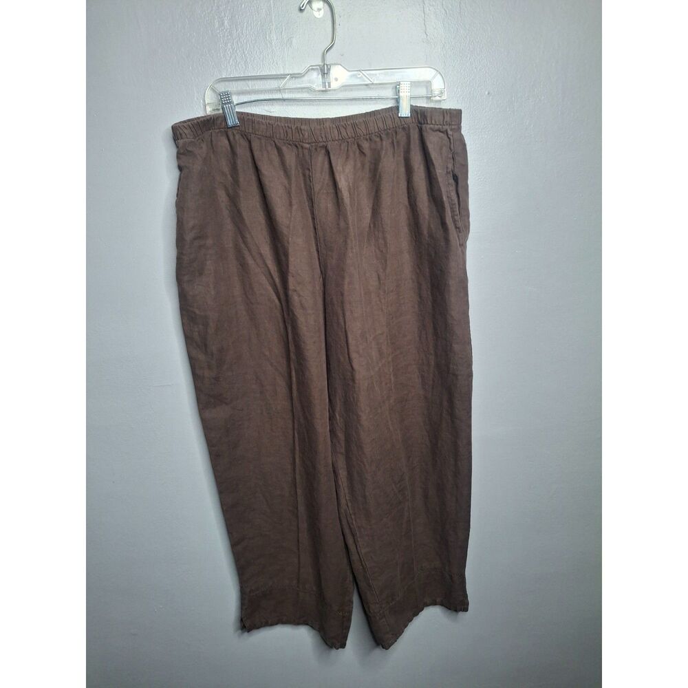 J. Jill XL Coastal Linen Cropped Wide Leg Pants BohoCruise Embroidered Hem Brown